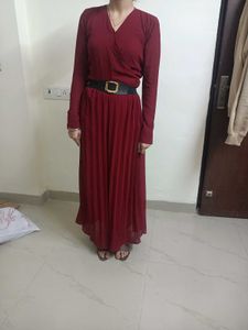 Elegant Maroon Wrap Maxi Dress