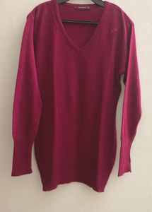 Burgundy V-Neck Long Sleeve Sweater