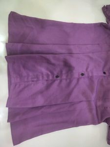 Purple Puff Sleeve Button-Up Top