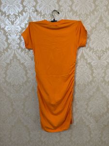 Orange Ruched T-Shirt Dress