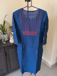 Blue Embroidered Neck Kurta