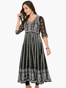 chikankari New Long Anarkali Kurti M