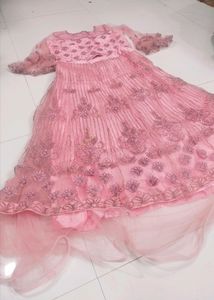 Vintage Pink Grand Elegant Princess Crop Top And Long Skirt