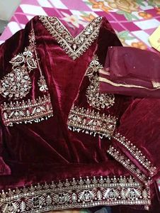Elegant Maroon Velvet Salwar Kameez