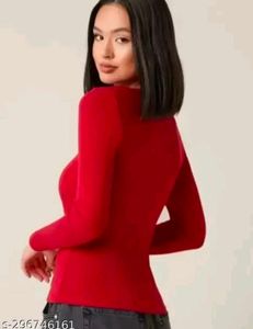 square neck full sleeve red colour top for women a