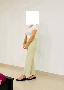 Pastel Green High-Waist Straight-Leg Trousers