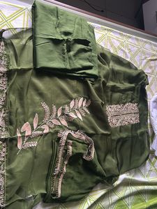 Olive Green Embroidered Salwar Kameez