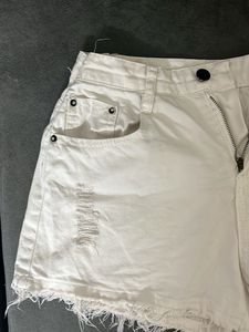 Distressed White Denim Shorts