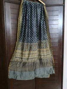 Green Printed Chanderi Silk Embroidered Kurta Set