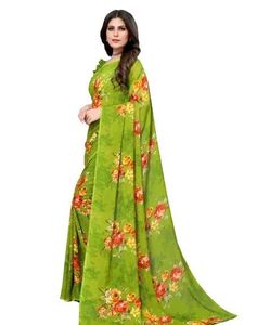 Green Floral Print Saree