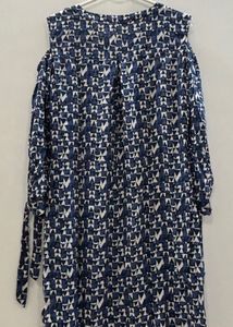 Blue &amp; White Printed Cold-Shoulder Kurta
