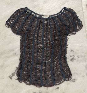 Blue & brown Embellished Top