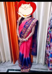 Elegant Pink & Blue Saree