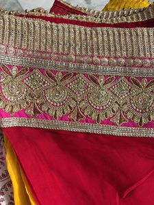 Red &amp; Yellow Embroidered Sari
