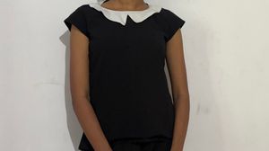 Black Top With White Neck Detailing