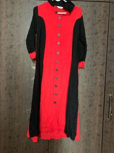 Red & Black Button-Down Dress