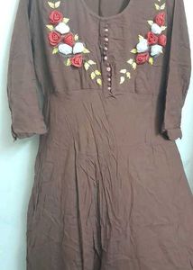Embroidered Brown Dress