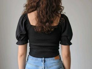 Chic Black Smocked Crop Top