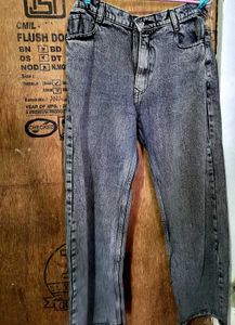 Heavy Washed Straight Fit Black Jean