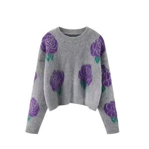 🪻Cozy Grey Purple Flower Sweater 🪻