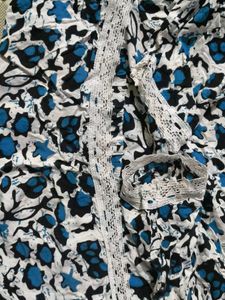 Blue Floral Lace Trimmed Top