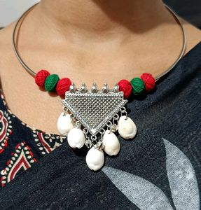Oxidised Cowries Hansuli  Necklace