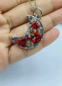 Resin Floral Crescent Moon Necklace