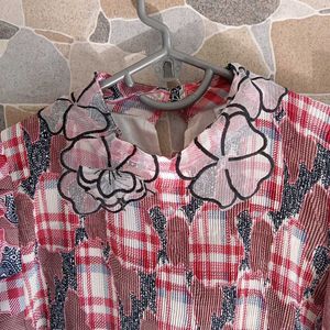 Eclectic Pleated Plaid Floral Mixed Print Top