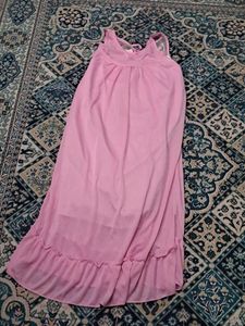 Pink Lace Trim Maxi Nightgown