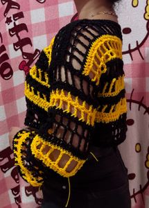 Crochet Yellow &amp; Black Mesh Top