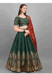 Green &amp; Red Banarasi Lehenga Set