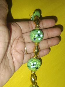 green and gold big glass Jewellery Set