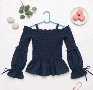 Cute Navy Blue Peplum Top