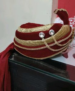 Elegant Maroon &amp; Gold Wedding Turban