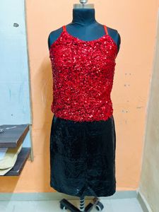Black Sequin Skirt Knee Length Xl,Red Top Sequi