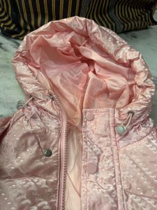 Pink Quilted Jacket With 3 Fourth Sleeves
