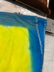 Lime Green &amp; Blue Saree with Blouse