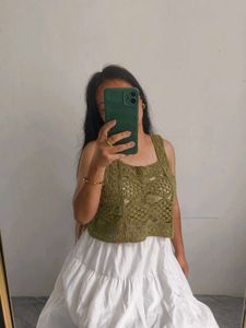 Olive Green Crochet Tank Top