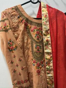 Orange Embroidered Pant Suit