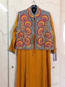 New Kurta With Embroidered Jacket Yellow