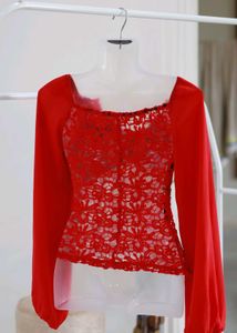 SHEIN Red lace Top