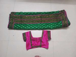 Green Saree with Pink Blouse