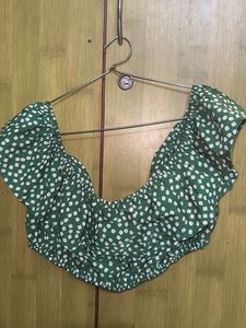 Green Off Shoulder Cute Crop Top