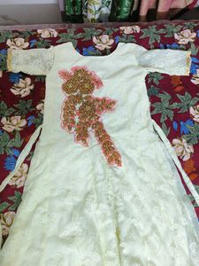 New White And Pink Long Ethnic Gown