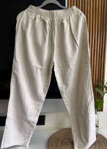 Beige Linen Blend Pants