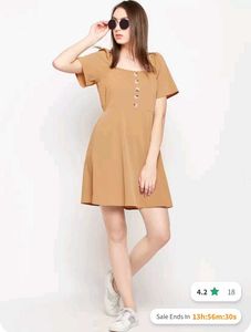 Brown Linen Khaki Colored Dress