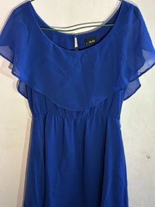 Elegant Royal Blue Bardot Chiffon Dress - Size 10