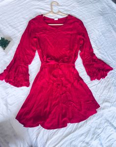 Red Ruffle Sleeve Dress
