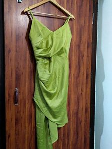 Lemon Green Solid Western Dress For Women