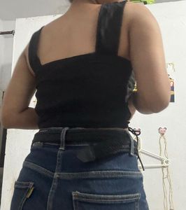 Black Sleeveless Top with drawstrings